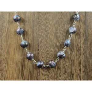 16" Sterling Silver Real Dark Purple Blue Pearls Necklace Vintage Minimalist